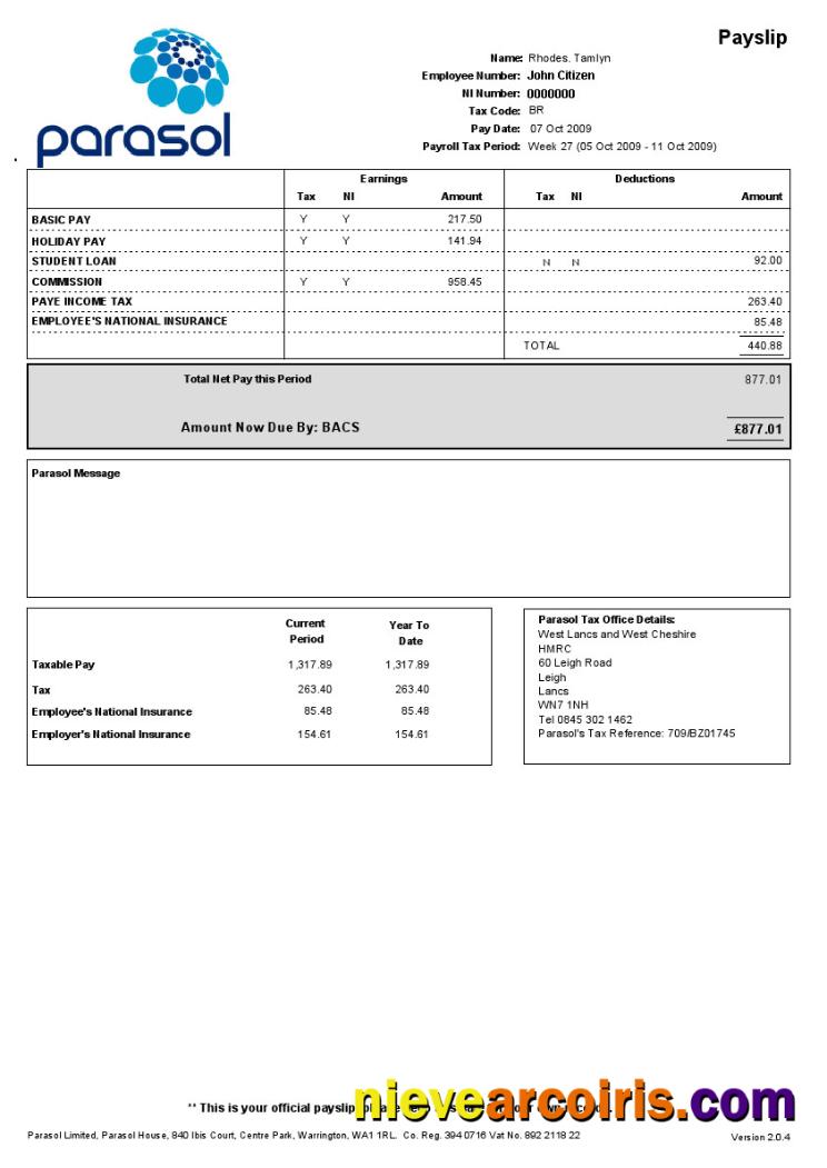 PARASOL Limited paystub